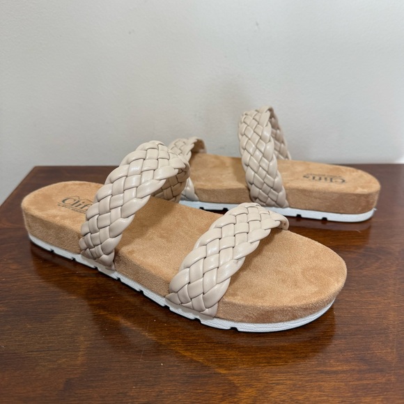 New Cliffs Truly beige khaki braided double strap faux leather sandals size 7 - Picture 4 of 15